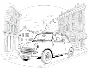 Mini, Mark I (Classic Mini), 1959, Rojo. Colorear