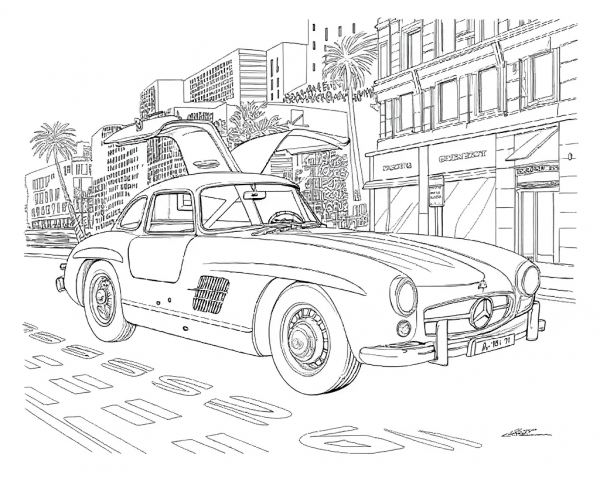 Mercedes-Benz, 300 Sl Gullwing, 1954, Plata. Colorear