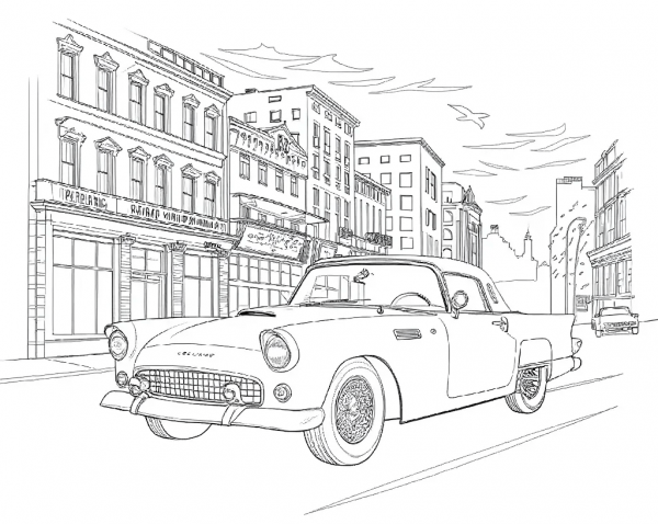 Ford, Thunderbird, 1955, Blanco. Colorear