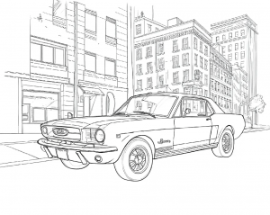 Ford, Mustang (Primera Generación), 1964, Rojo. Colorear