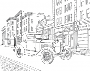 Ford, Model A (Roadster), 1930, Rojo. Colorear