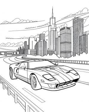 Ford, Gt, 2005, Azul Con Franjas Blancas Colorear