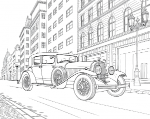 Duesenberg, Model J, 1928, Negro. Colorear