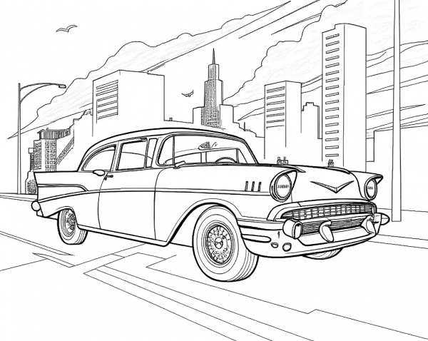 Chevrolet, Bel Air (Tri-Five), 1957, Rojo Y Blanco. Colorear